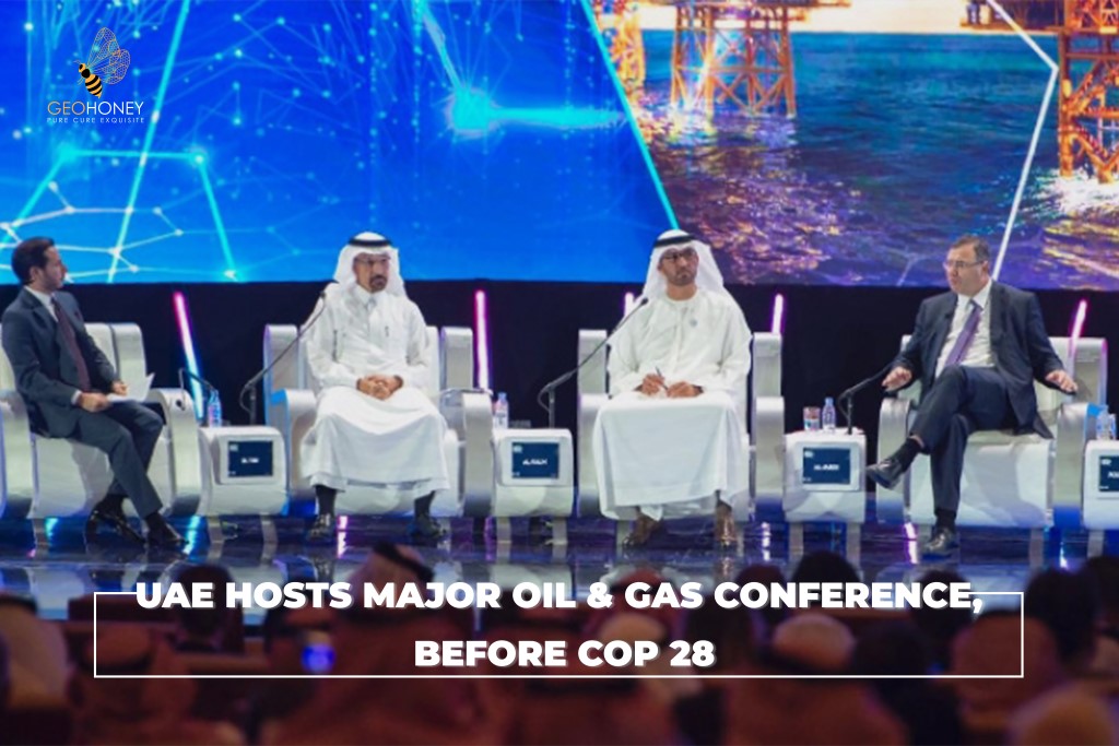 Sultan al Jaber, delivers a speech at a major oil and gas conference, urging the industry to be part of the solution to combat climate change.